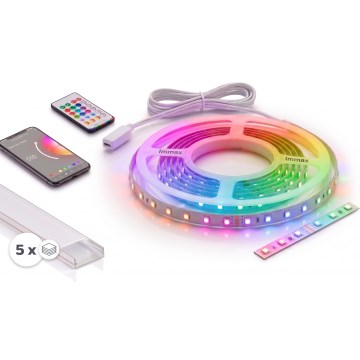 Kit 1x fita LED RGBW regulável NEO LITE MUSIC LED/24W/230V 5 m IP65 Wi-Fi Tuya + 5x perfil de embutir 1 m prateado/branco + controlo remoto