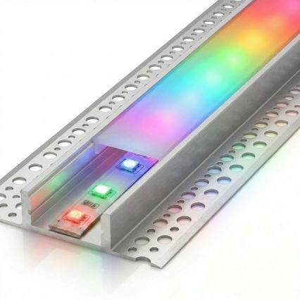 KIT 1x Fita LED RGBW dimável DIGITAL LED/9,6W/230V 3 m + 3x perfil de embutir 1 m prateado/branco + comando remoto