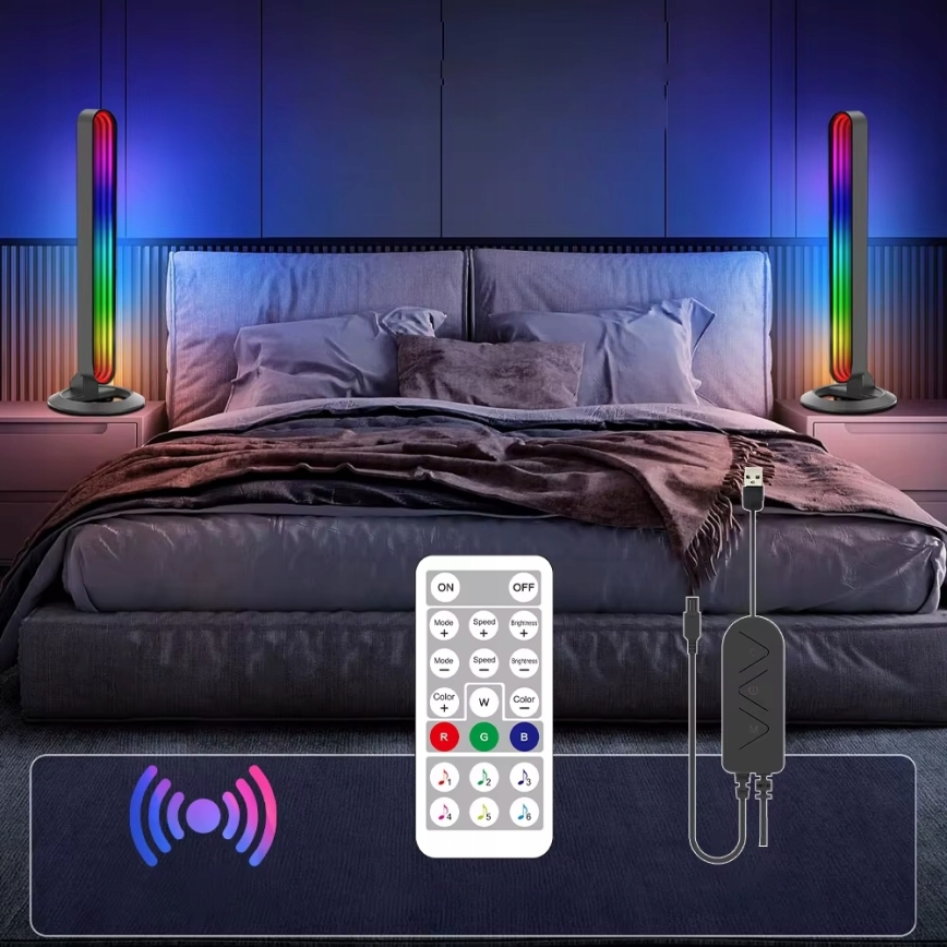 Kit 2x lâmpada de mesa LED RGBIC regulável LED/5W/5V preta + comando remoto