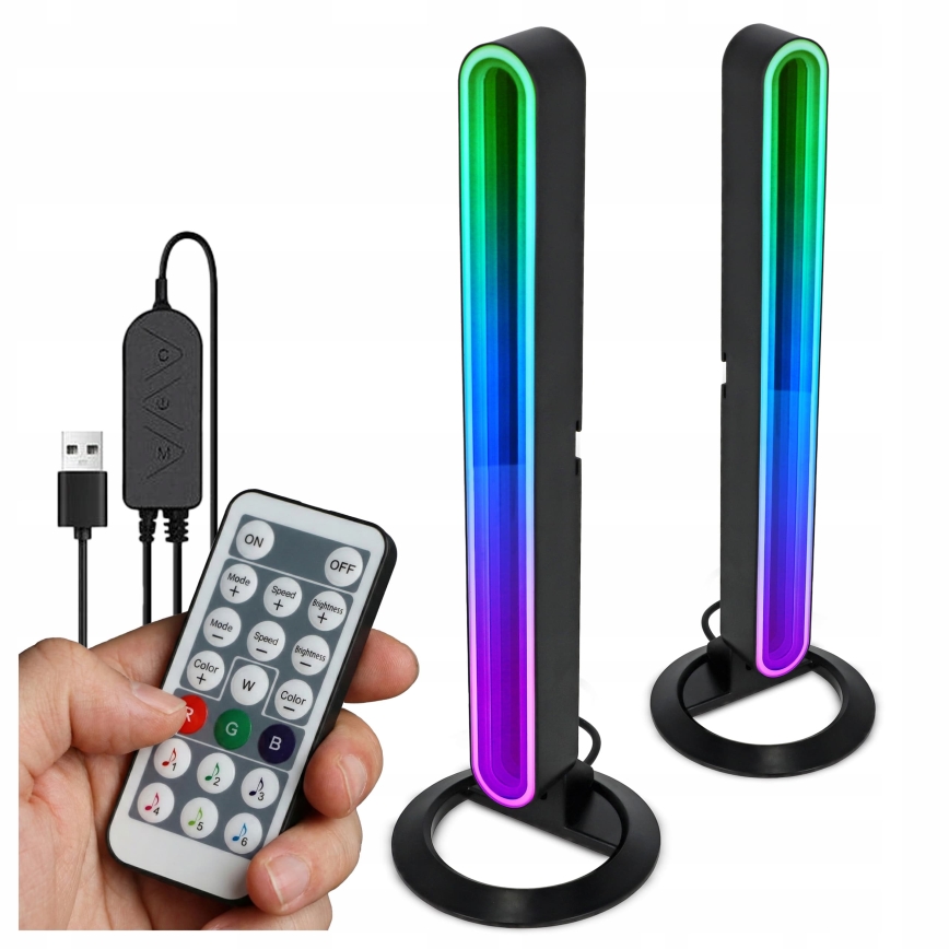 Kit 2x lâmpada de mesa LED RGBIC regulável LED/5W/5V preta + comando remoto