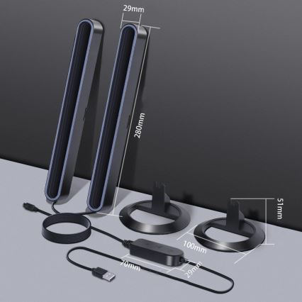 Kit 2x lâmpada de mesa LED RGBIC regulável LED/5W/5V preta + comando remoto