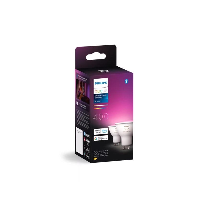 CONJUNTO 2x Lâmpada LED RGBW Regulável Philips Hue White And Color Ambiance GU10/4,2W/230V 2000-6500K