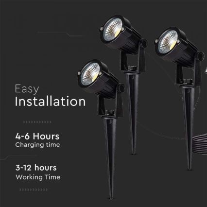 CONJUNTO 3x Lâmpada solar LED para exterior 3xLED/1,2W/3,7V IP65 3000K 4000 mAh