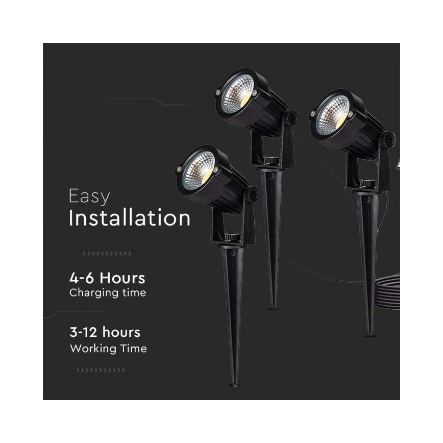 CONJUNTO 3x Lâmpada solar LED para exterior 3xLED/1,2W/3,7V IP65 3000K 4000 mAh