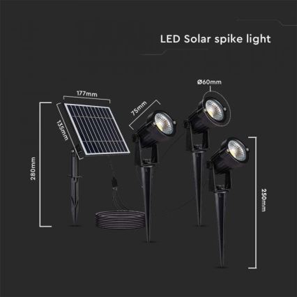 CONJUNTO 3x Lâmpada solar LED para exterior 3xLED/1,2W/3,7V IP65 3000K 4000 mAh