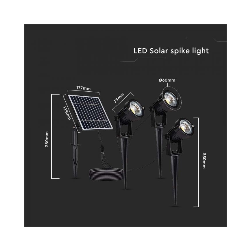 CONJUNTO 3x Lâmpada solar LED para exterior 3xLED/1,2W/3,7V IP65 3000K 4000 mAh