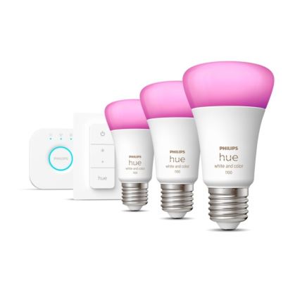 Kit inicial Philips Hue WHITE AND COLOR AMBIANCE 3xE27/9W 2000-6500K + Hue bridge e dimmer switch