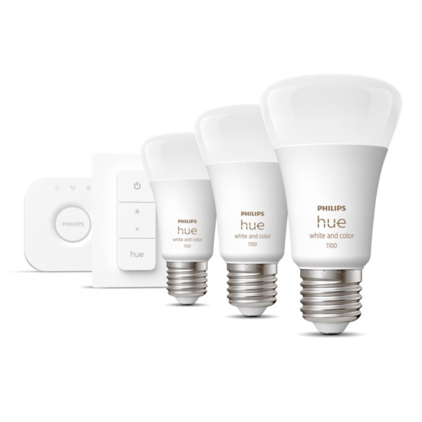 Kit inicial Philips Hue WHITE AND COLOR AMBIANCE 3xE27/9W 2000-6500K + Hue bridge e dimmer switch