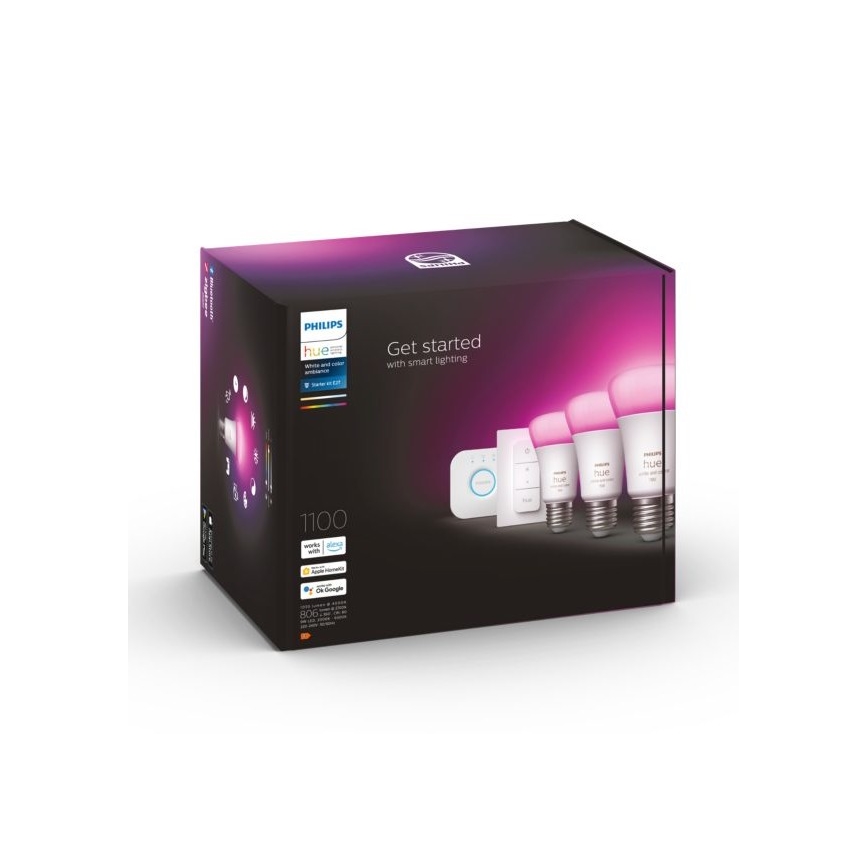 Kit inicial Philips Hue WHITE AND COLOR AMBIANCE 3xE27/9W 2000-6500K + Hue bridge e dimmer switch