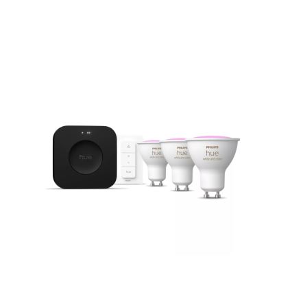 Kit básico Philips Hue WHITE AND COLOR AMBIANCE 3xGU10/4,2W 2000-6500K + Hue Bridge e interruptor dimmer