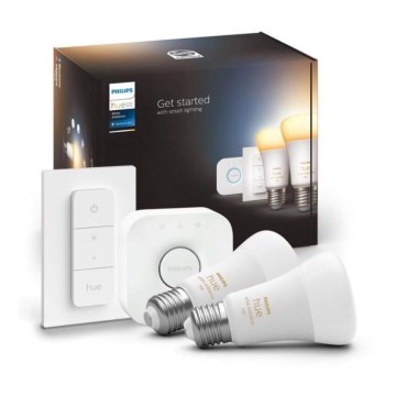 Kit básico Philips Hue WHITE AMBIANCE 2xE27/8W/230V + Hue Bridge e interruptor dimmer