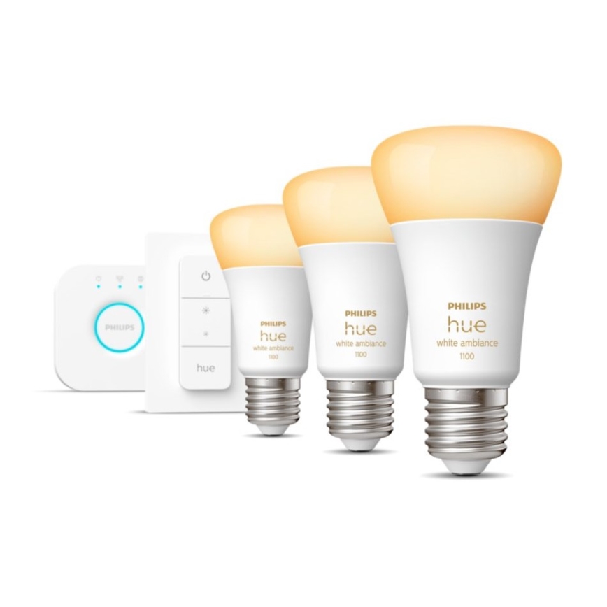 Kit básico Philips Hue White Ambiance 3xE27/11W 2200-6500K + Hue Bridge e interruptor dimmer