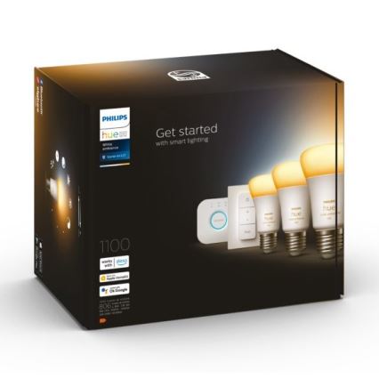 Kit básico Philips Hue White Ambiance 3xE27/11W 2200-6500K + Hue Bridge e interruptor dimmer