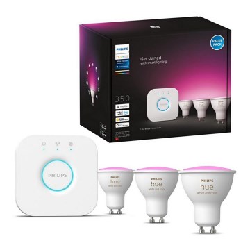 Kit básico Philips Hue WHITE AND COLOR AMBIANCE 3xGU10/5,7W/230V 2000-6500K + dispositivo de conexão