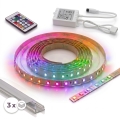 Kit com 1x fita LED RGBW dimerizável DIGITAL LED/9,6 W/230 V, 3 m + 3x perfil embutido de 1 m prateado/branco + comando remoto