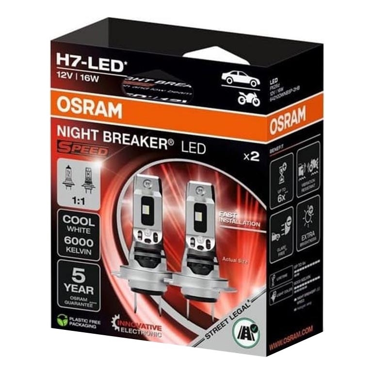 Kit de 2 lâmpadas LED automotivas NIGHT BREAKER SPEED H7 PX26d/16W/12V 6000K - Osram