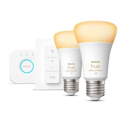 Kit básico Philips Hue WHITE AMBIANCE 2xE27/8W/230V + Hue Bridge e interruptor dimmer