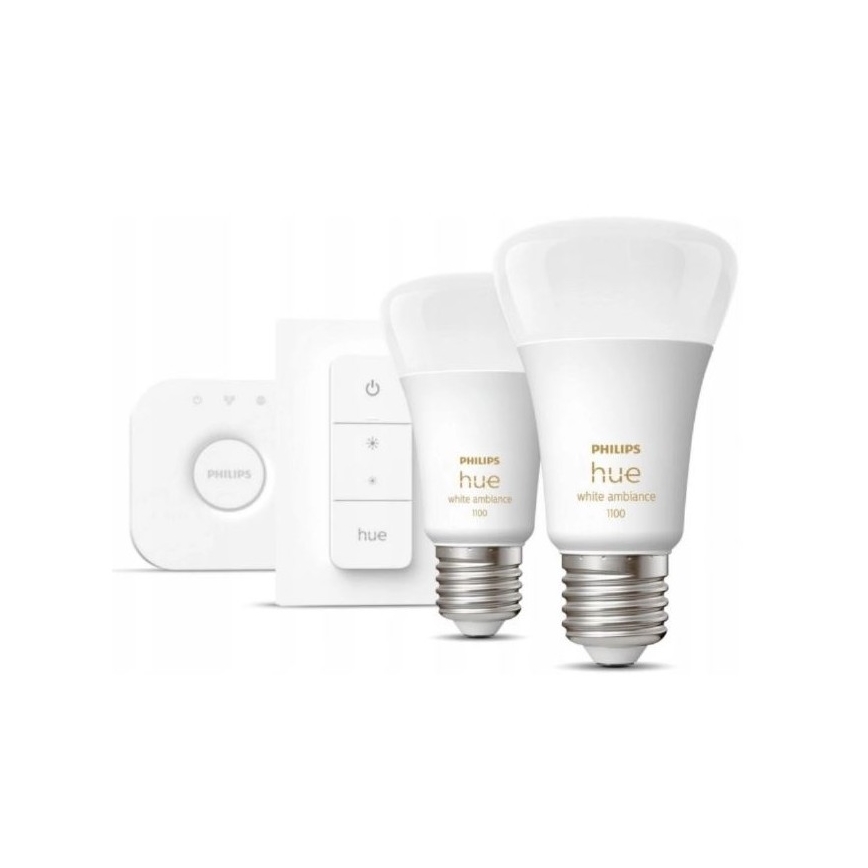 Kit básico Philips Hue WHITE AMBIANCE 2xE27/8W/230V + Hue Bridge e interruptor dimmer