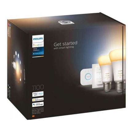 Kit básico Philips Hue WHITE AMBIANCE 2xE27/8W/230V + Hue Bridge e interruptor dimmer
