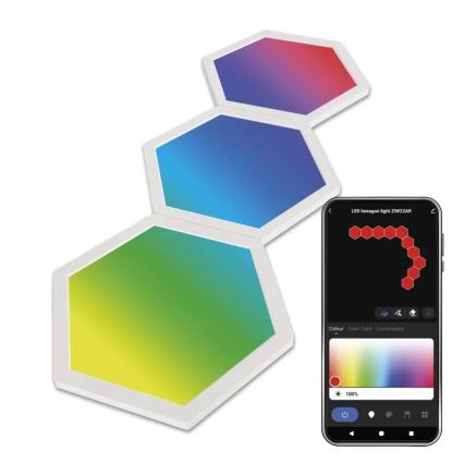 Conjunto de 3 painéis LED RGBIC+CCT dimerizáveis - extensão LED/1,8W/230V Wi-Fi Tuya