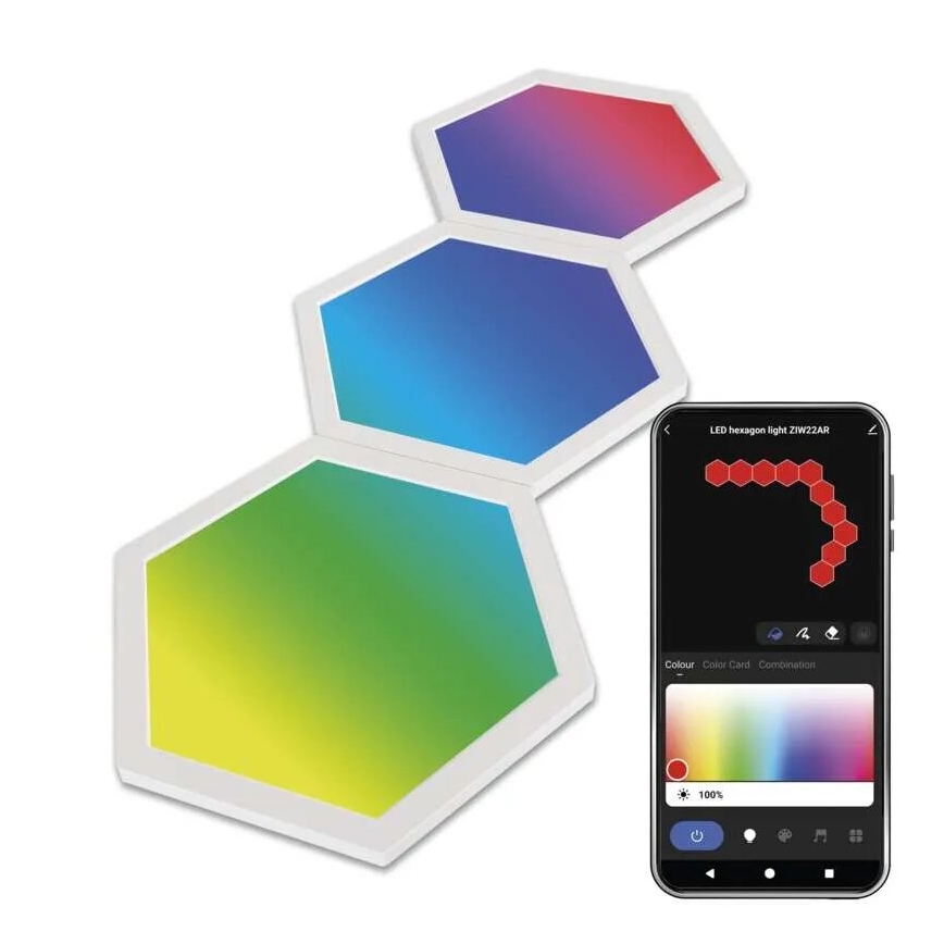 Conjunto de 3 painéis LED RGBIC+CCT dimerizáveis - extensão LED/1,8W/230V Wi-Fi Tuya