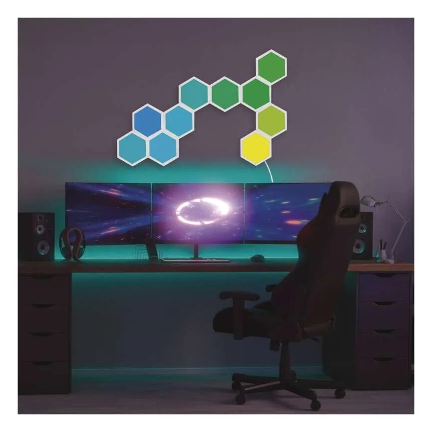 Conjunto de 3 painéis LED RGBIC+CCT dimerizáveis - extensão LED/1,8W/230V Wi-Fi Tuya