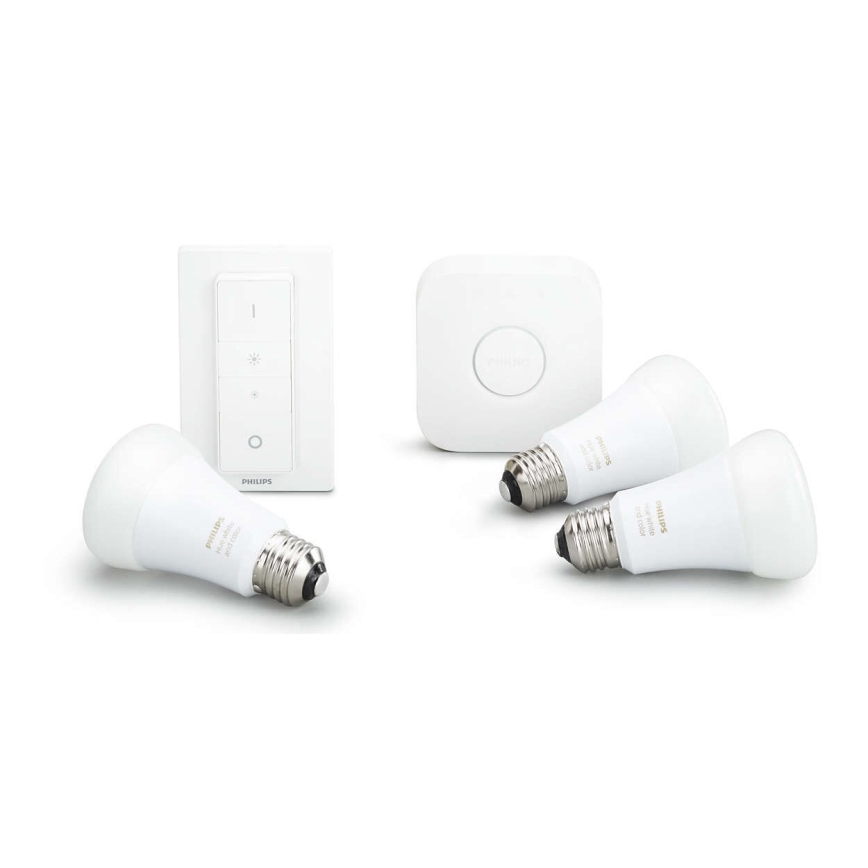 Kit inicial Philips Hue White 3xE27/9W 2700K + Hue Bridge e interruptor dimmer