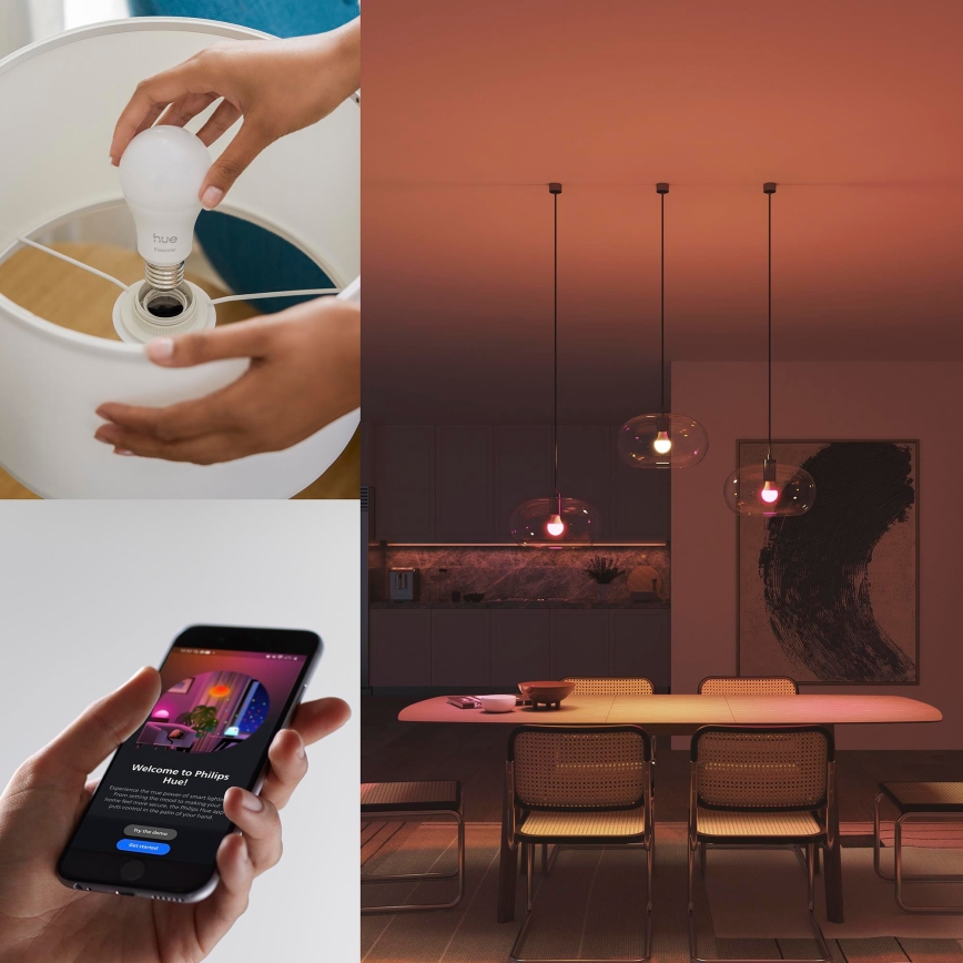 Kit básico Philips Hue White And Color Ambiance Essential 2xE27/8W/230V 2200-6500K + Hue Bridge
