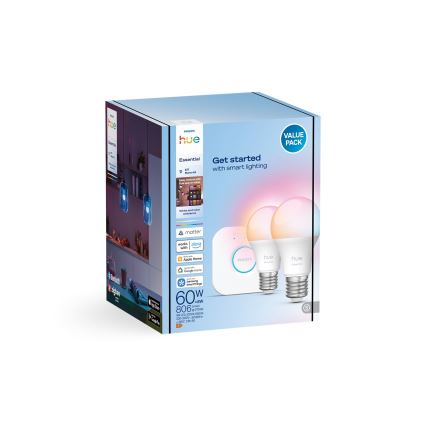 Kit básico Philips Hue White And Color Ambiance Essential 2xE27/8W/230V 2200-6500K + Hue Bridge