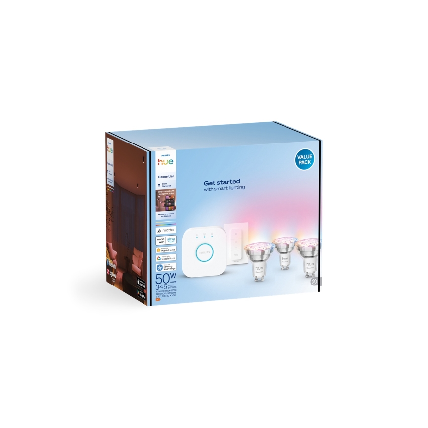 Kit básico Philips Hue White and Color Ambiance Essential 3xGU10/4,7W/230V 2200-6500K + Hue Bridge