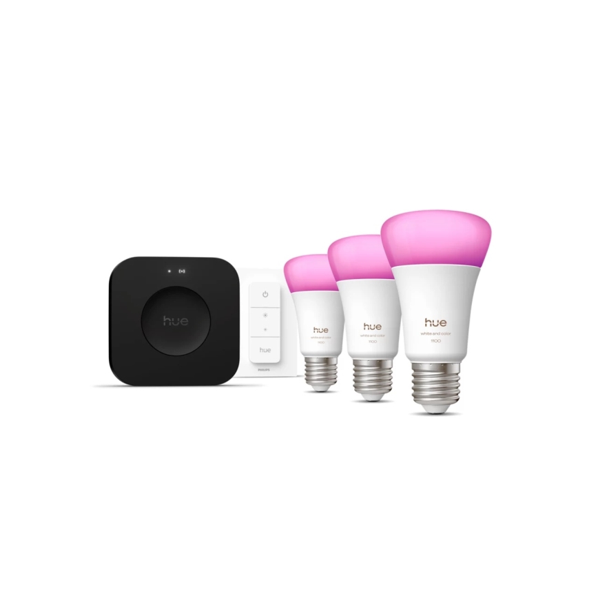 Kit inicial Philips Hue WHITE AND COLOR AMBIANCE 3xE27/8,1W 1000-20000K + Hue bridge e interruptor dimmer