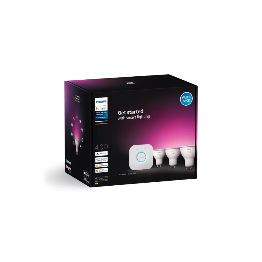 Kit inicial Philips Hue WHITE AND COLOR AMBIANCE 3xGU10/4,2W/230V 2200-6500K + Hue bridge