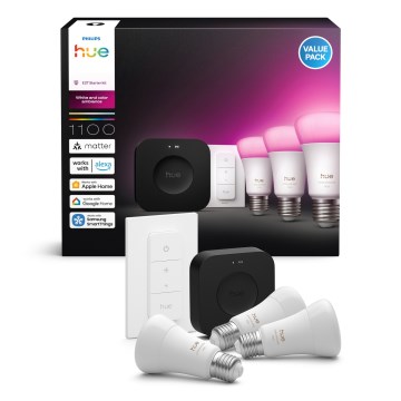 Kit inicial Philips Hue WHITE AND COLOR AMBIANCE 3xE27/8,1W 1000-20000K + Hue bridge e interruptor dimmer