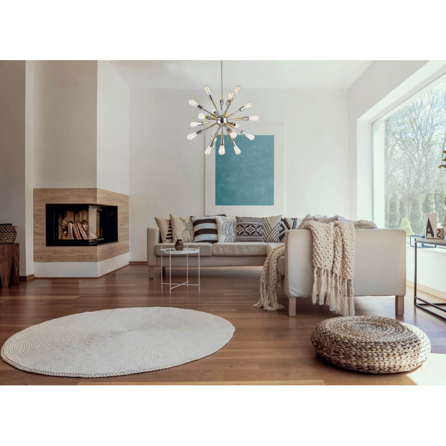 Candelabro suspenso COMET 18xE27/11W/230V cromado brilhante/dourado