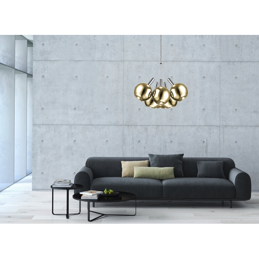 Candelabro suspenso LED BALLS 6xLED/5W230V dourado/cromado mate