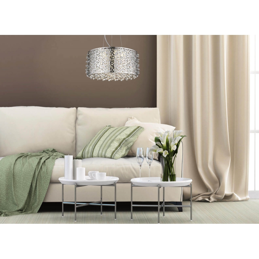 LED Regulação cristal candelabro suspenso FOREST 5xLED/5W/230V cromado mate