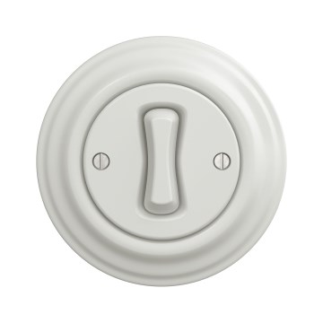 Kliklap - Interruptor cruzado retro com moldura n.º 7, acabamento cerâmico branco