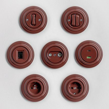 Kliklap - Interruptor retro de escada duplo com moldura n.º 6+6, castanho