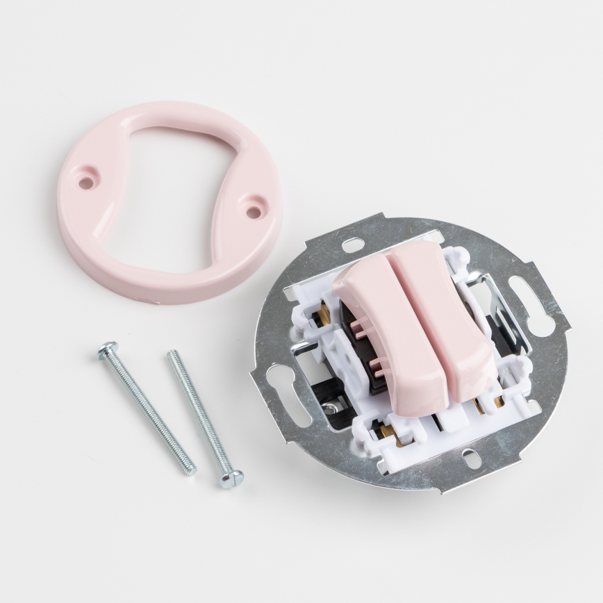 Kliklap - Interruptor retro duplo para escada sem moldura n.º 6+6 rosa antigo