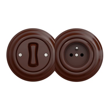 Kliklap - Interruptor retro unipolar n.º 1 e tomada 230 V com moldura castanha