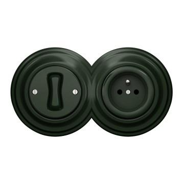 Kliklap - Interruptor retro unipolar n.º 1 e tomada 230 V com moldura, verde