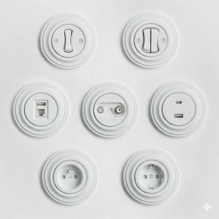 Kliklap - Interruptor unipolar retrô com moldura nº 1, branco neve