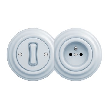 Kliklap - Interruptor unipolar retro n.º 1 e tomada 230 V com moldura azul