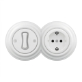 Kliklap - Interruptor unipolar retro n.º 1 e tomada SCHUKO 230 V com moldura branco neve