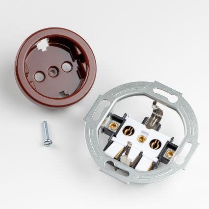 Kliklap - Interruptor unipolar retro n.º 1 e tomada SCHUKO 230 V com moldura castanha