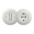 Kliklap - Interruptor unipolar retro n.º 1 e tomada SCHUKO 230 V com moldura em cerâmica branca