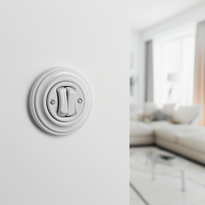 Kliklap - Retro interruptor duplo para escadas com moldura n.º 6+6, branco cerâmico