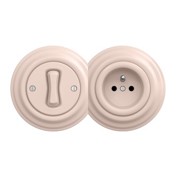 Kliklap - Retro interruptor unipolar n.º 1 e tomada 230V com moldura rosa antigo