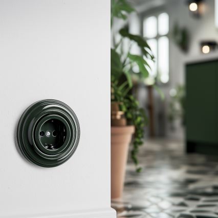 Kliklap - Retro tomada doméstica com moldura SCHUKO 230V/16A verde
