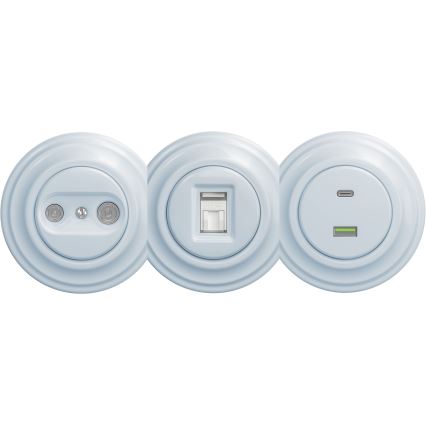 Kliklap - Tomada USB Retro A+C sem moldura azul